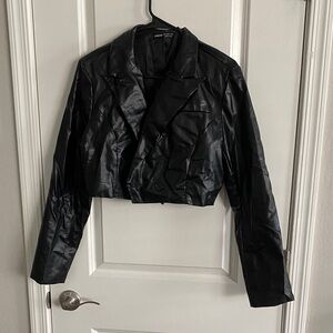Black Faux Leather Cropped Jacket